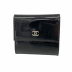 Chanel Trifold Wallet Patent Leather Black Silver
