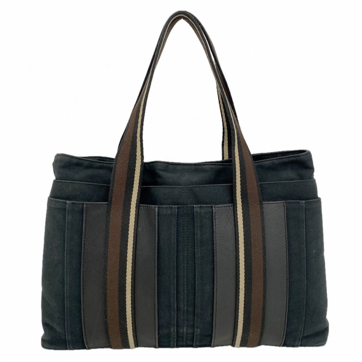 Hermes Tote Trocahoriental MM Canvas Black Brown Silver