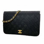 Chanel Shoulder Bag Quilted Jersey Black Gold