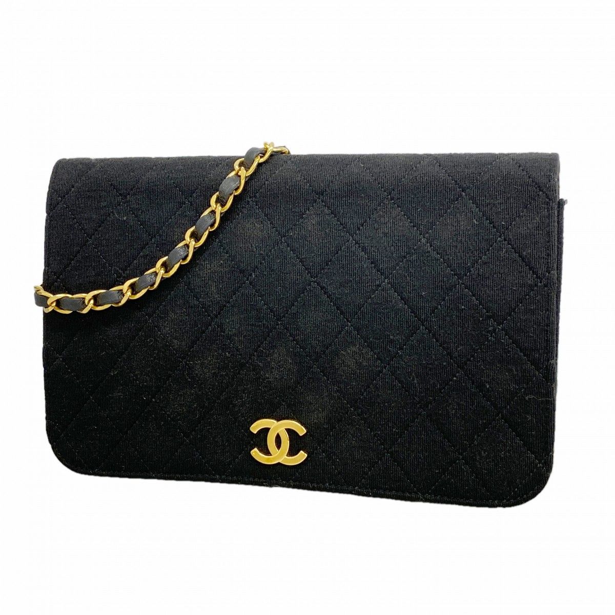 Chanel Shoulder Bag Quilted Jersey Black Gold