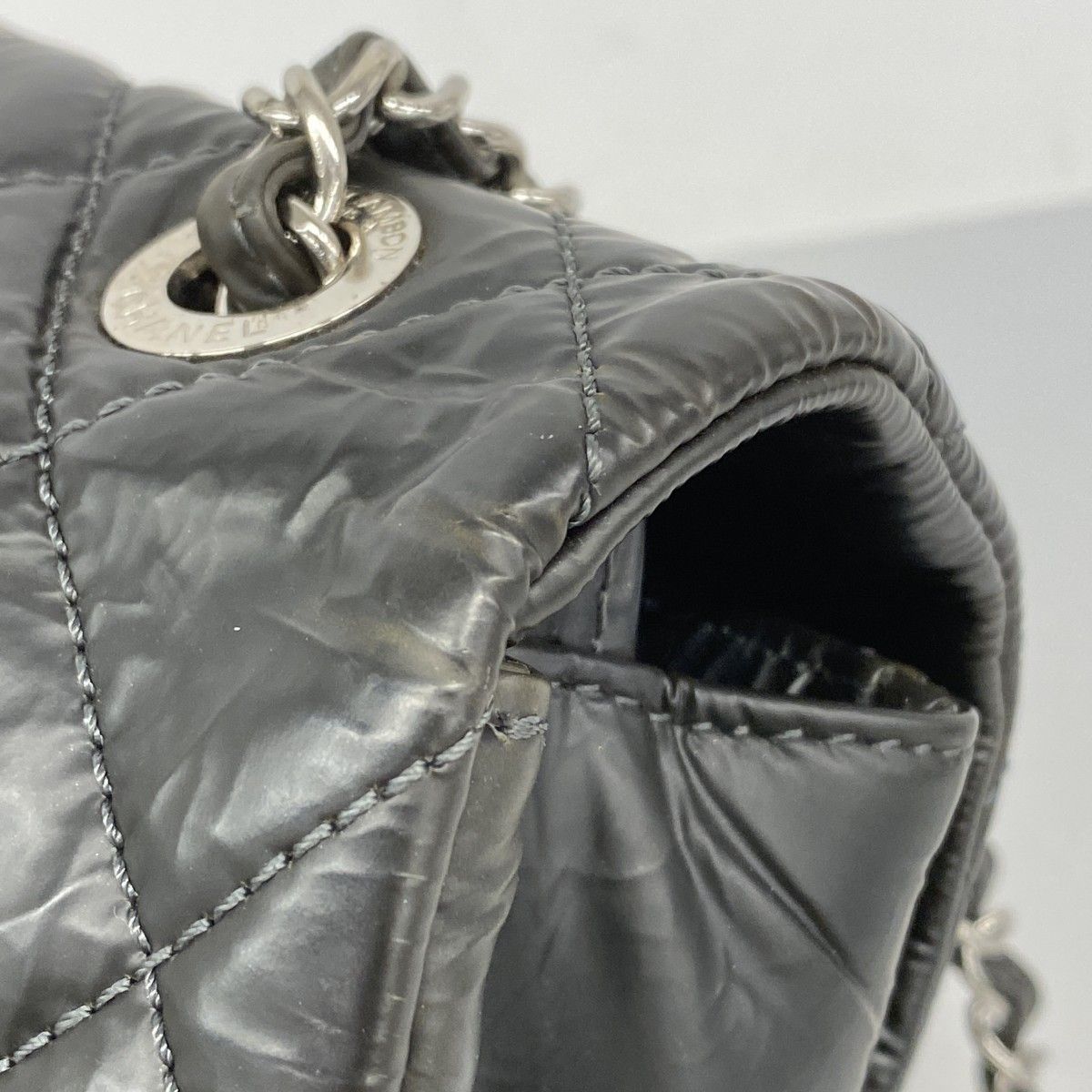 Chanel Shoulder Bag Quilted Leather Black Silver — view 7