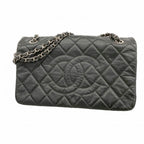 Chanel Shoulder Bag Quilted Leather Black Silver