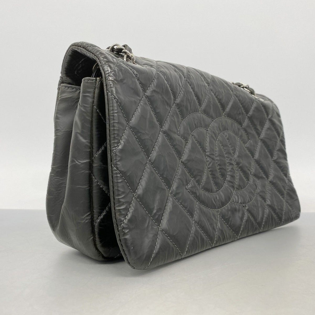 Chanel Shoulder Bag Quilted Leather Black Silver — view 2