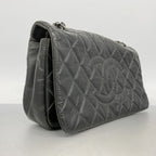 Chanel Shoulder Bag Quilted Leather Black Silver — view 2