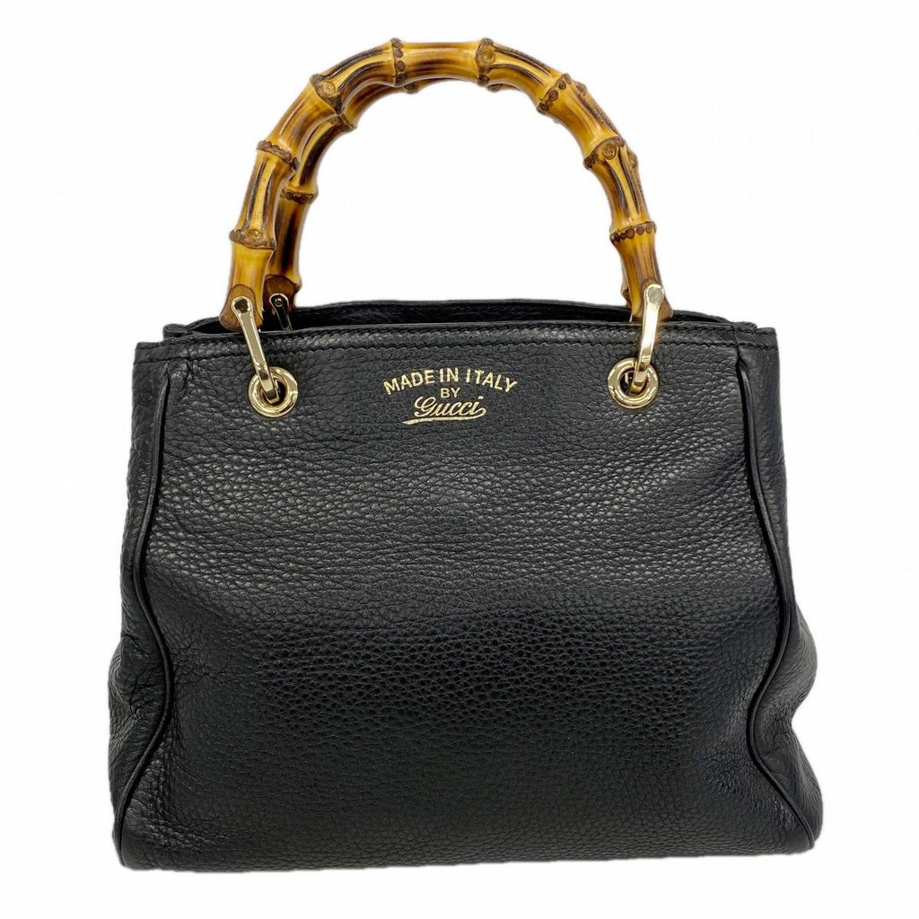 Gucci Handbag Bamboo Leather Black Champagne Gold