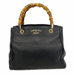 Gucci Handbag Bamboo Leather Black Champagne Gold