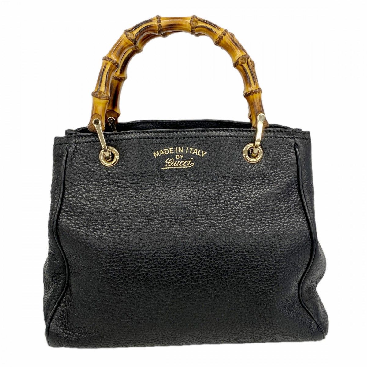 Gucci Handbag Bamboo Leather Black Champagne Gold