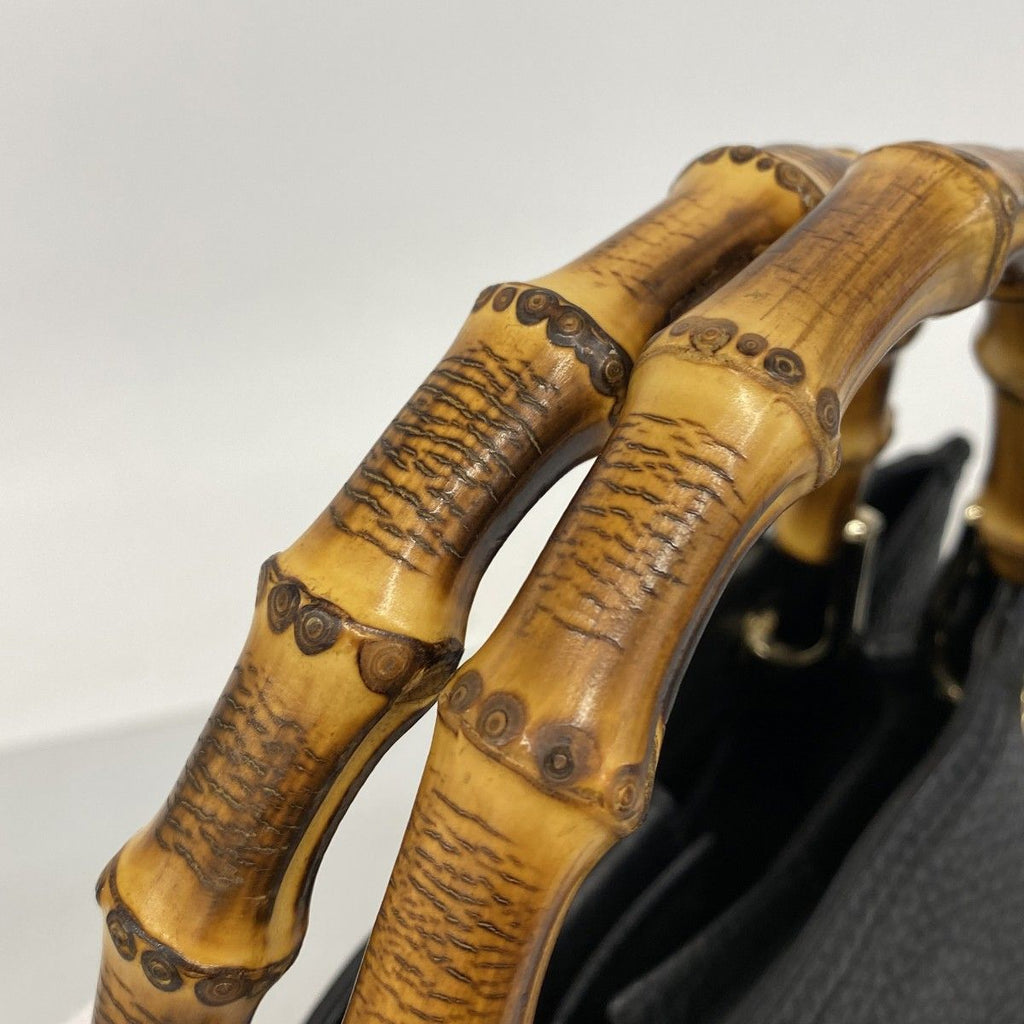Gucci Handbag Bamboo Leather Black Champagne Gold — view 7