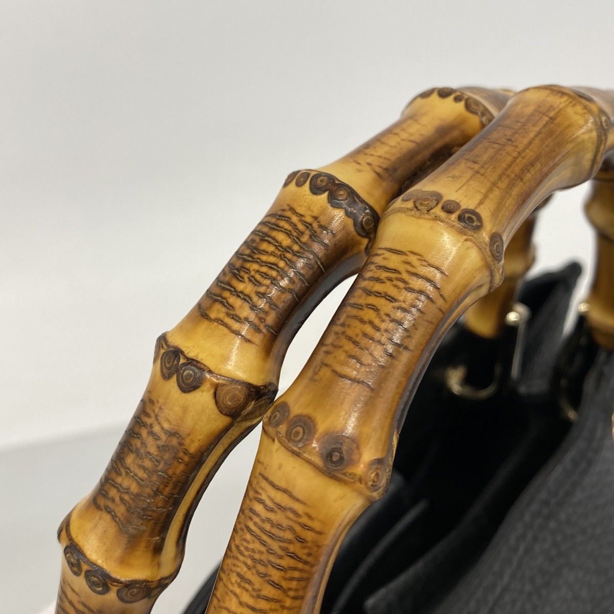 Gucci Handbag Bamboo Leather Black Champagne Gold — view 7