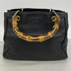 Gucci Handbag Bamboo Leather Black Champagne Gold — view 8