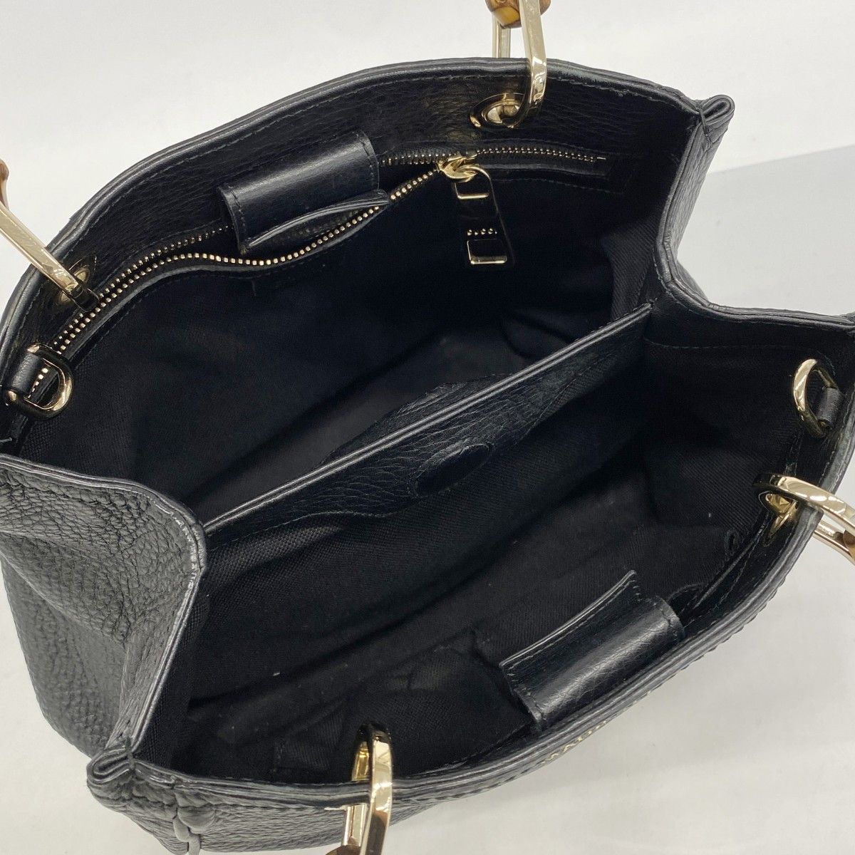 Gucci Handbag Bamboo Leather Black Champagne Gold — view 4