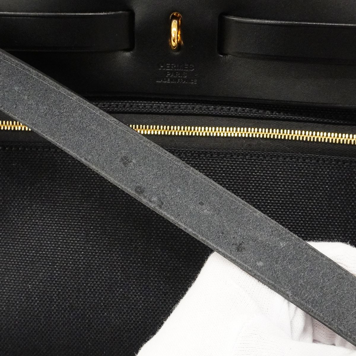 Hermes Handbag Herbag Zip PM Toile Military Black Gold 2-Way — view 6