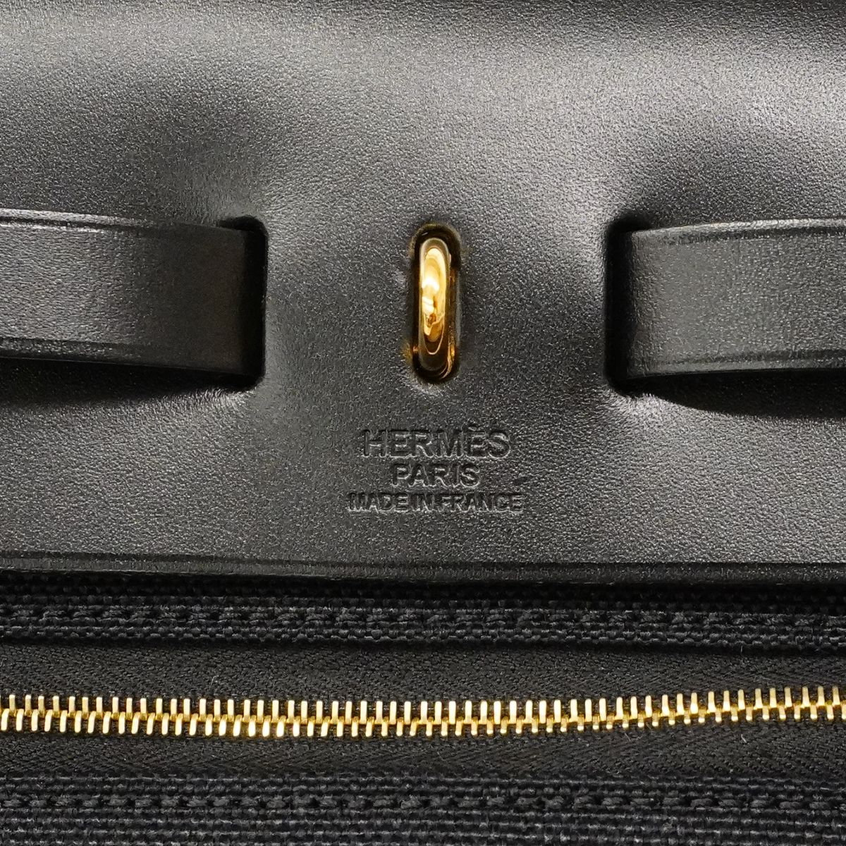 Hermes Handbag Herbag Zip PM Toile Military Black Gold 2-Way — view 5