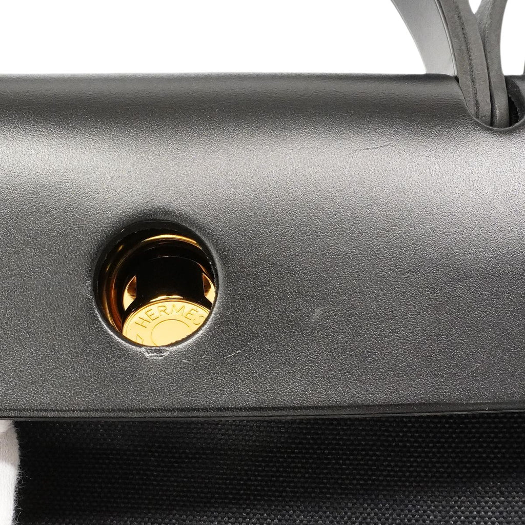 Hermes Handbag Herbag Zip PM Toile Military Black Gold 2-Way — view 7