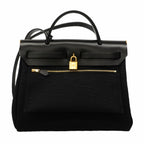 Hermes Handbag Herbag Zip PM Toile Military Black Gold 2-Way — view 8