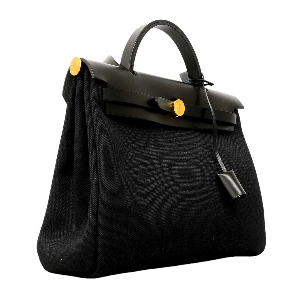 Hermes Handbag Herbag Zip PM Toile Military Black Gold 2-Way — view 2