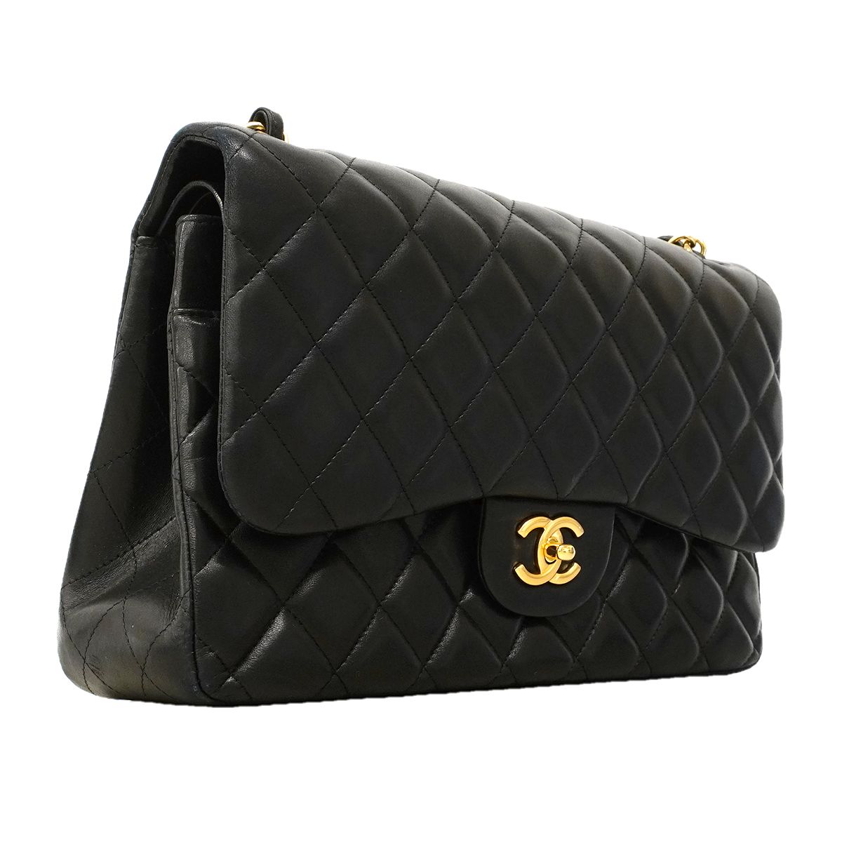 Chanel Shoulder Bag Deca Quilted Lambskin Black Gold — view 2
