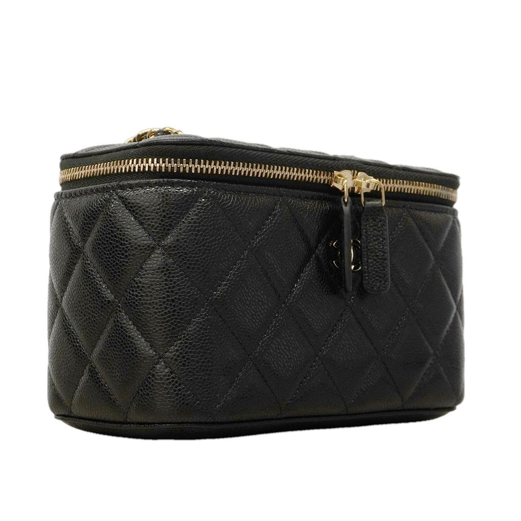 Chanel Shoulder Bag Quilted Caviar Leather Black Champagne Gold — view 2