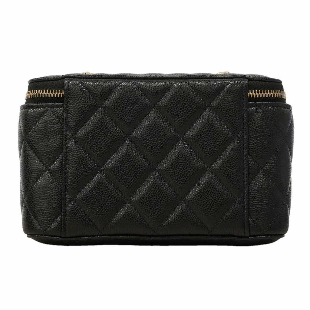 Chanel Shoulder Bag Quilted Caviar Leather Black Champagne Gold — view 7