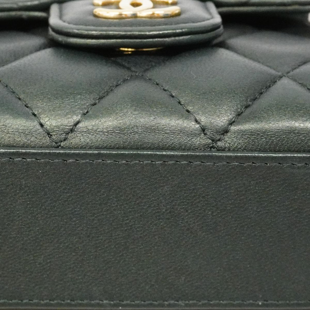 Chanel Handbag Quilted Lambskin Dark Green Champagne Gold 2-Way — view 7