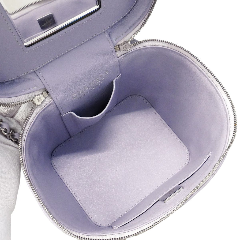 Chanel Vanity Bag Quilted Caviar Leather Purple Silver 2-Way — view 4