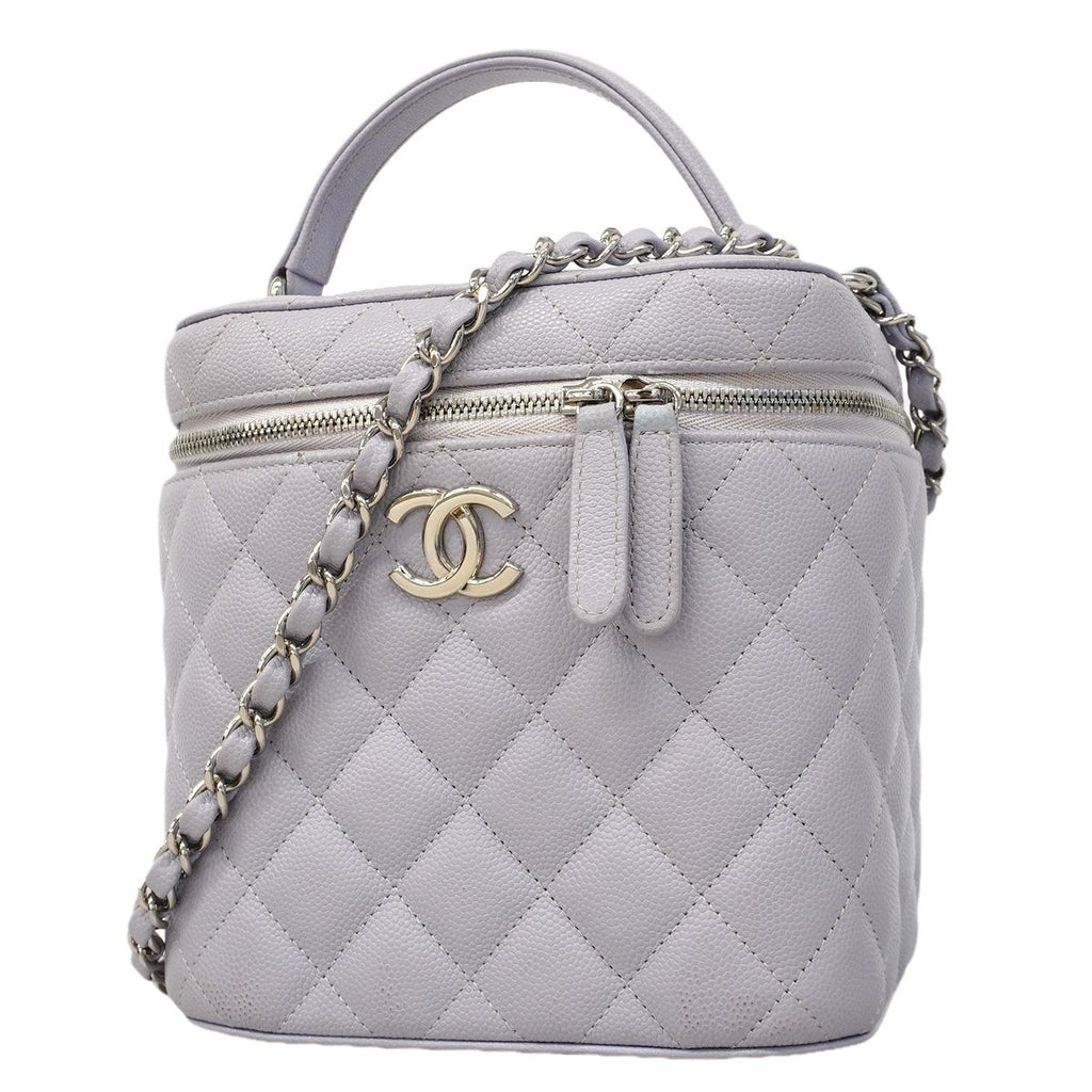 Chanel Vanity Bag Quilted Caviar Leather Purple Silver 2-Way