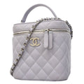 Chanel Vanity Bag Quilted Caviar Leather Purple Silver 2-Way