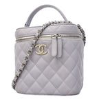 Chanel Vanity Bag Quilted Caviar Leather Purple Silver 2-Way
