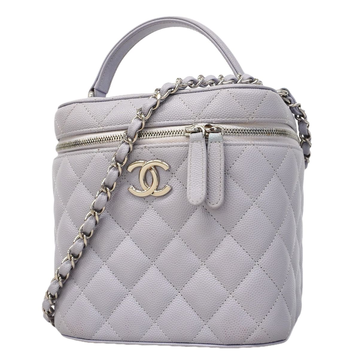 Chanel Vanity Bag Quilted Caviar Leather Purple Silver 2-Way