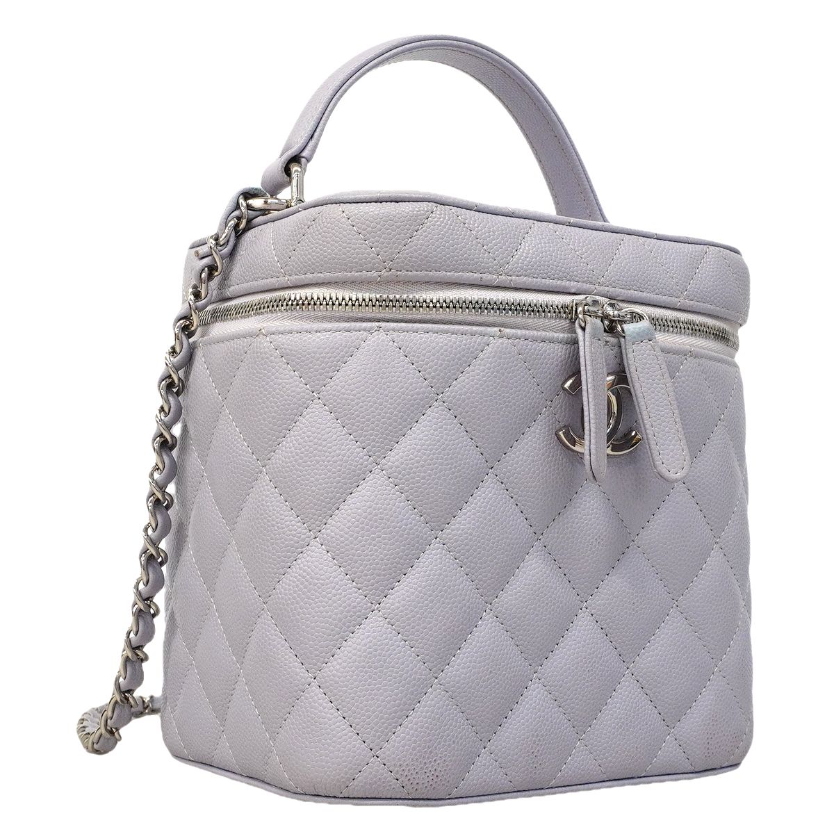 Chanel Vanity Bag Quilted Caviar Leather Purple Silver 2-Way — view 2