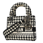 Dior Handbag Lady D Light Canvas White Black Silver 2-Way