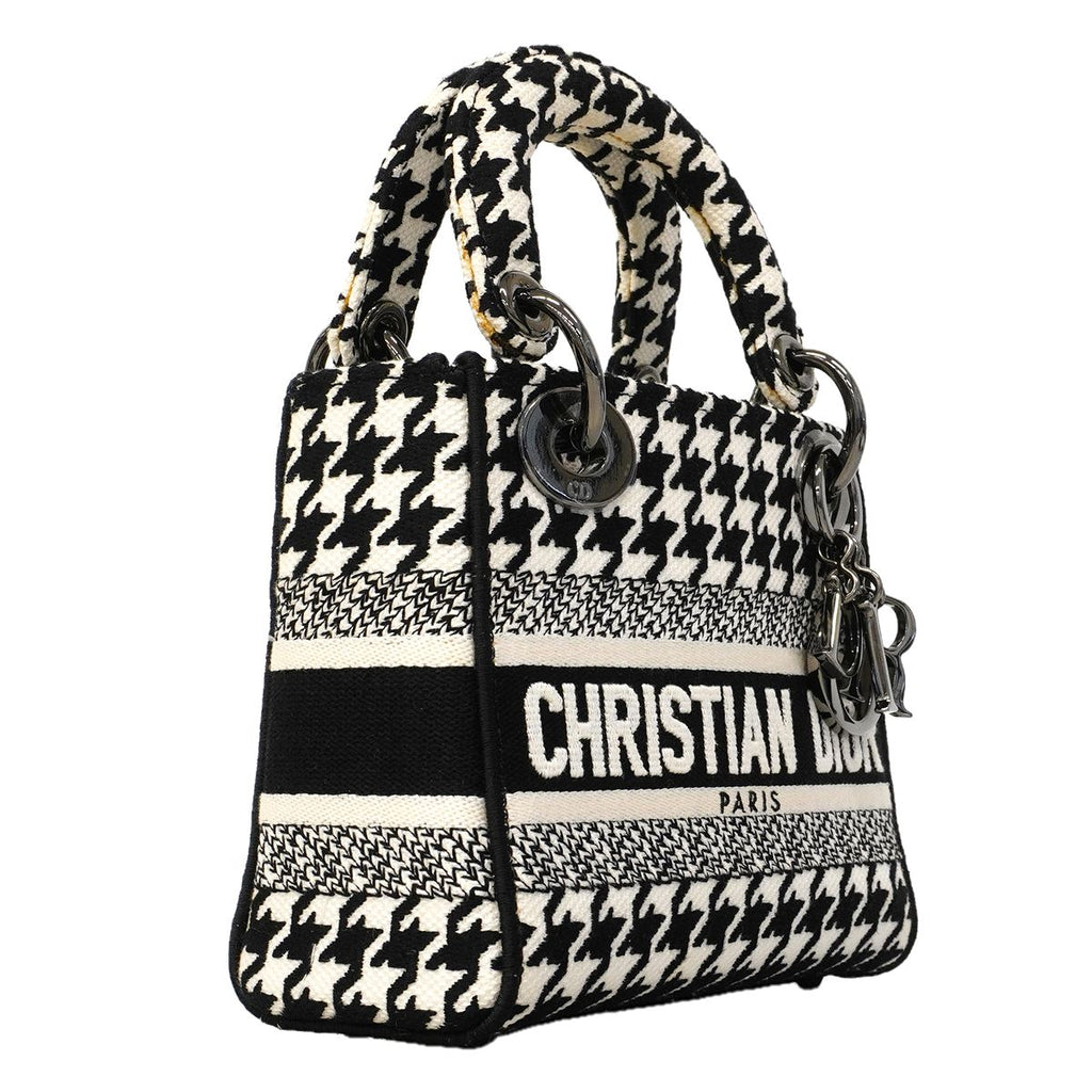 Dior Handbag Lady D Light Canvas White Black Silver 2-Way — view 2