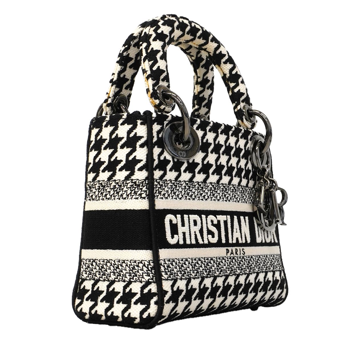 Dior Handbag Lady D Light Canvas White Black Silver 2-Way — view 2