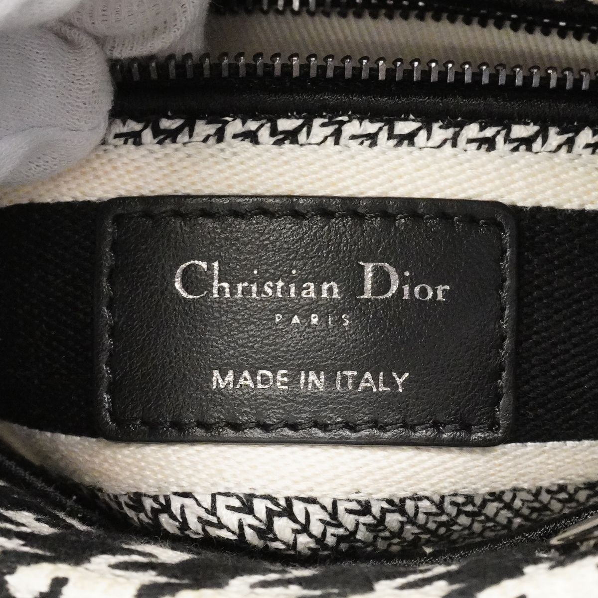 Dior Handbag Lady D Light Canvas White Black Silver 2-Way — view 5