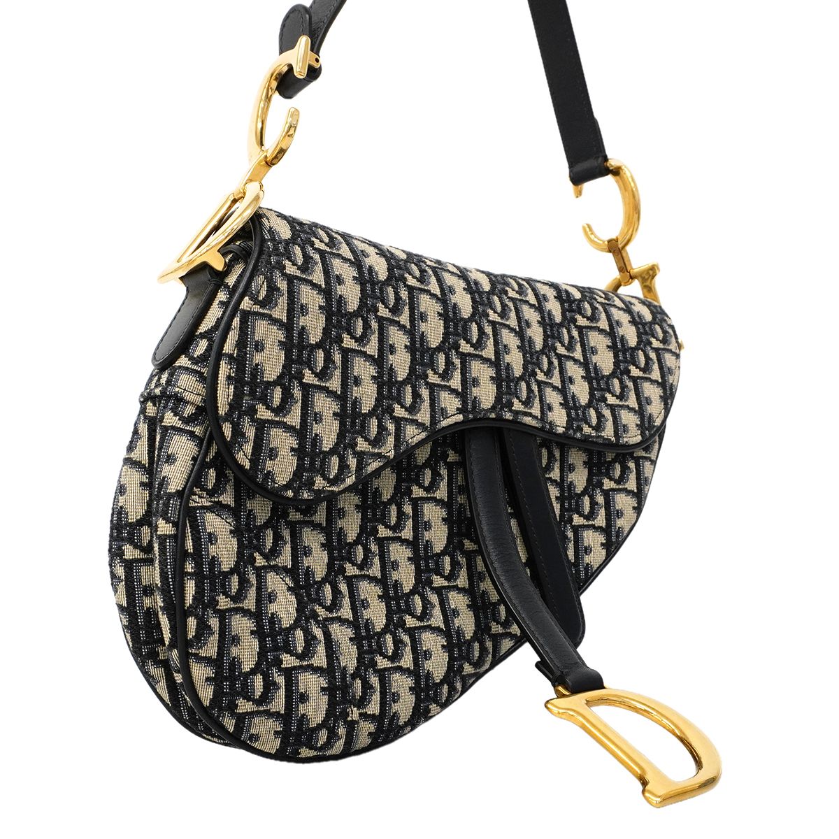 Dior Handbag Oblique Saddle Canvas Navy Gold — view 2