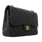 Chanel Shoulder Bag Maxi Quilted Caviar Leather Black Gold — view 2