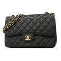 Chanel Shoulder Bag Maxi Quilted Caviar Leather Black Gold