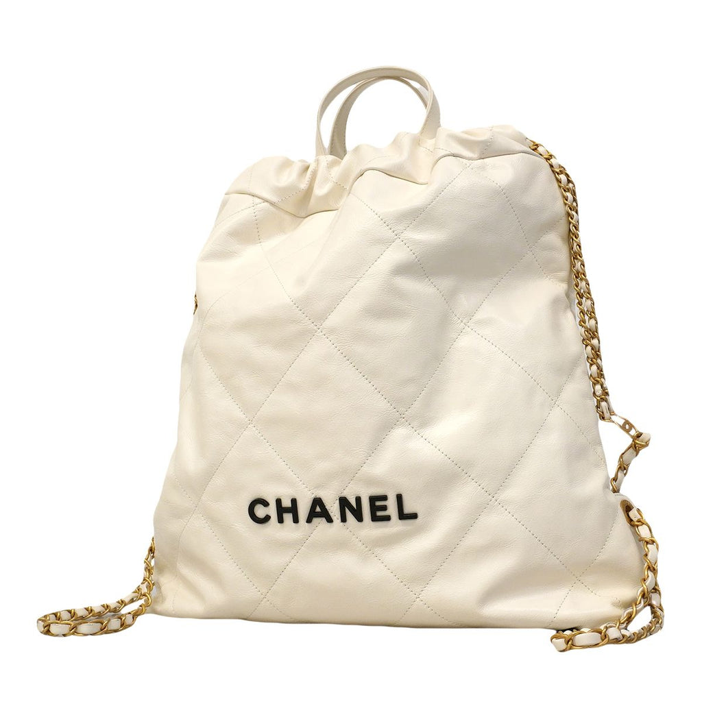 Chanel Backpack 22 Calfskin White Gold