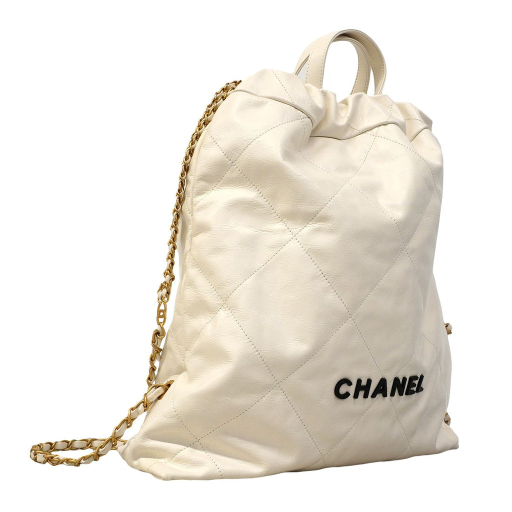 Chanel Backpack 22 Calfskin White Gold — view 2