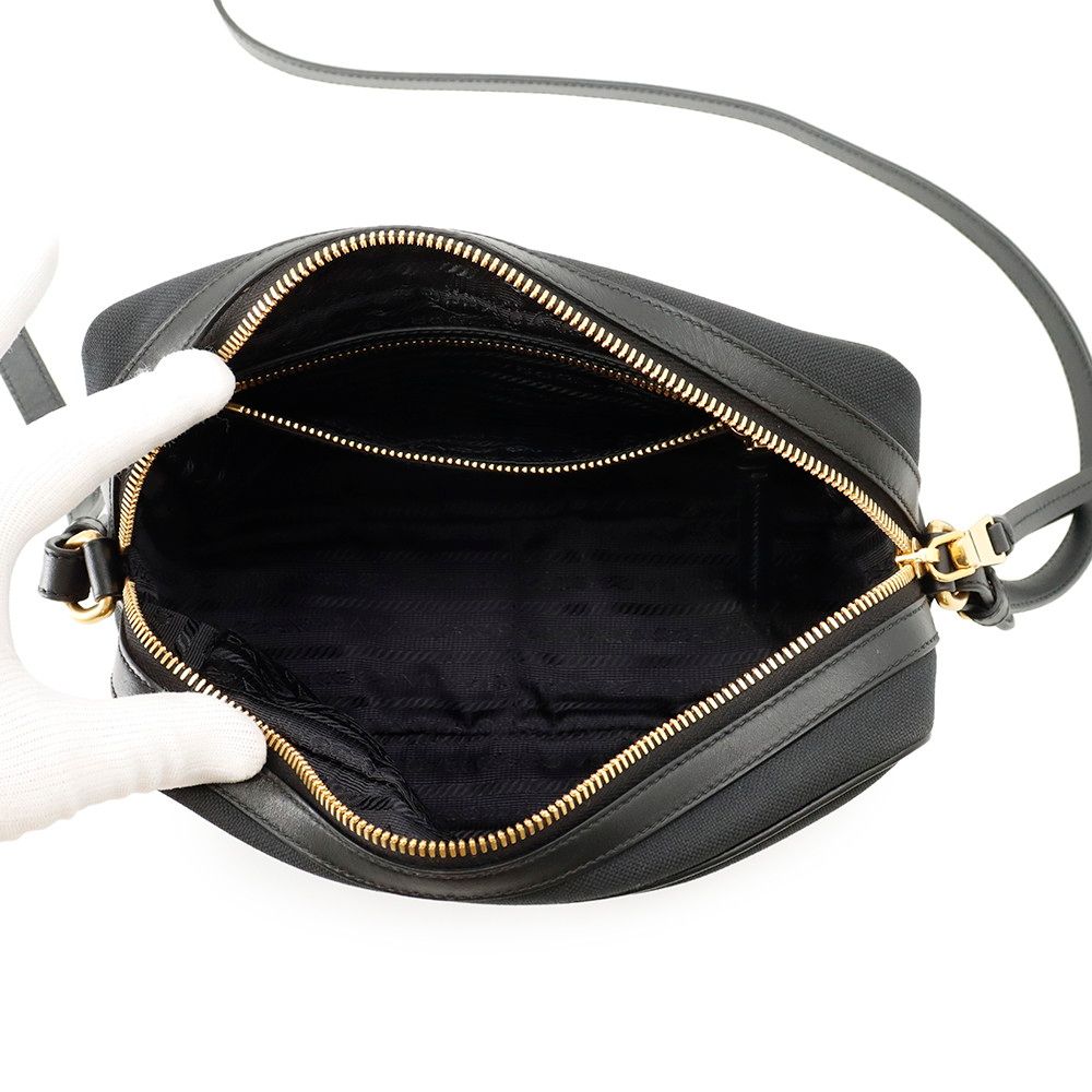 Prada Shoulder Bag Logo Cross Canvas Leather Black — view 5