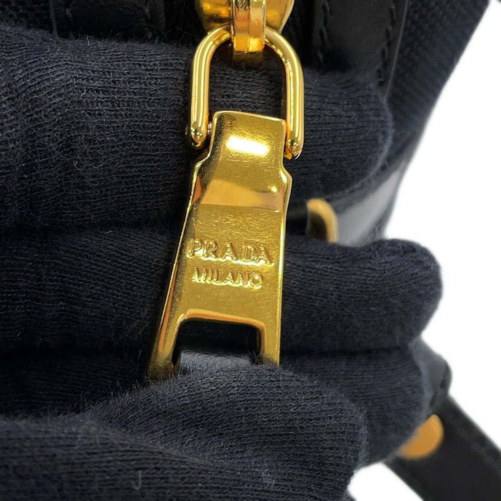 Prada Shoulder Bag Logo Cross Canvas Leather Black — view 9