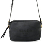 Prada Shoulder Bag Logo Cross Canvas Leather Black