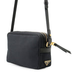 Prada Shoulder Bag Logo Cross Canvas Leather Black — view 2