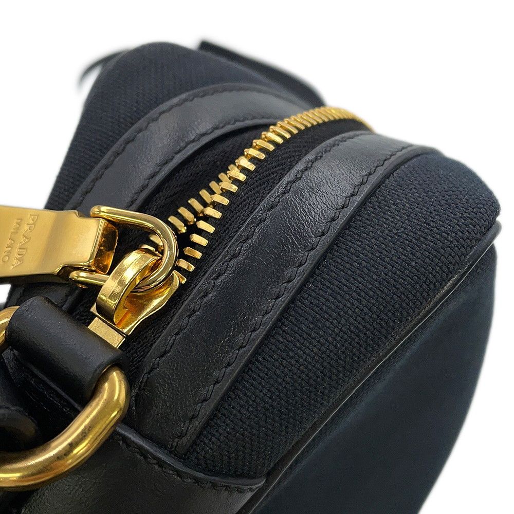 Prada Shoulder Bag Logo Cross Canvas Leather Black — view 8