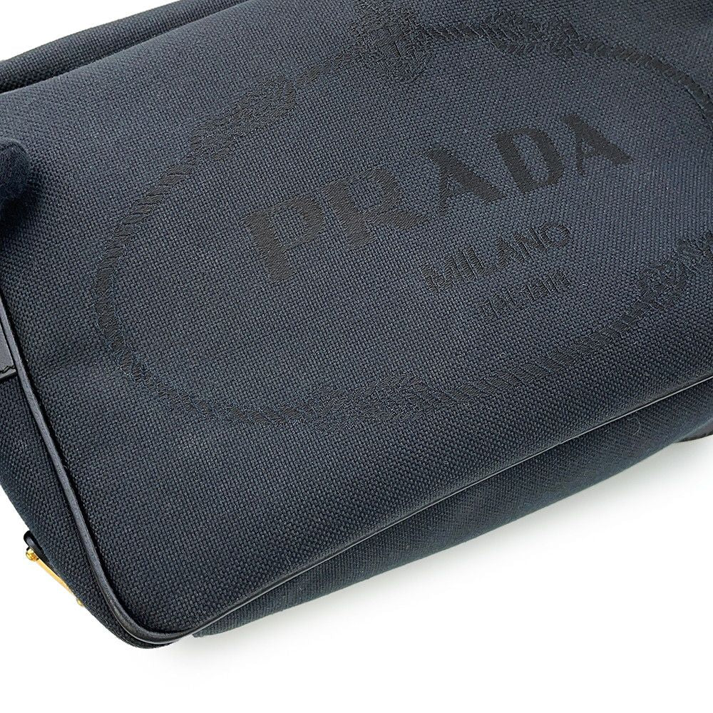 Prada Shoulder Bag Logo Cross Canvas Leather Black — view 6