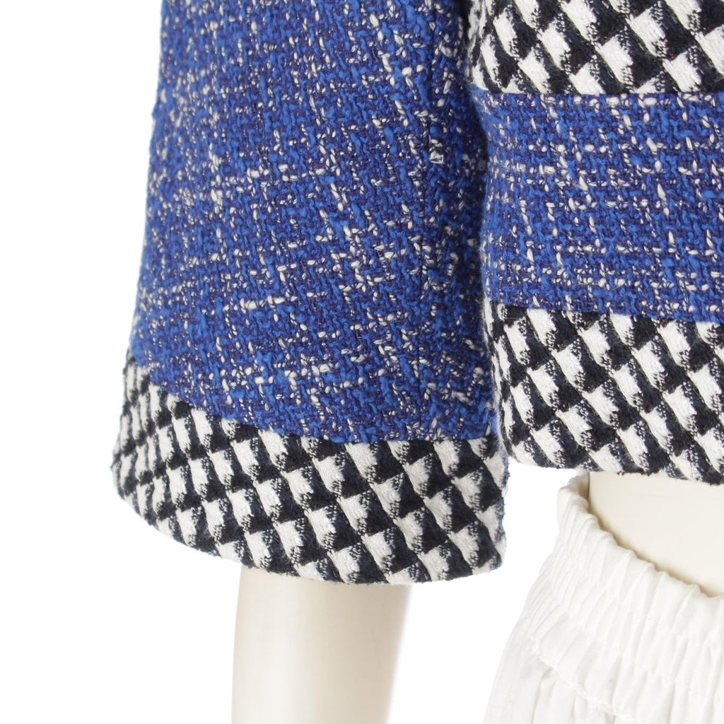 Chanel Cotton Wool CC Logo Pearl Button Cropped Terre Jacket Top Black Blue — view 6