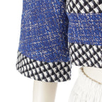 Chanel Cotton Wool CC Logo Pearl Button Cropped Terre Jacket Top Black Blue — view 6