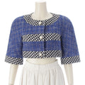 Chanel Cotton Wool CC Logo Pearl Button Cropped Terre Jacket Top Black Blue