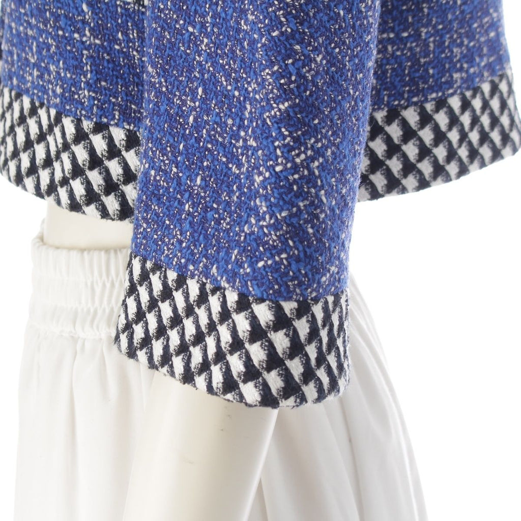 Chanel Cotton Wool CC Logo Pearl Button Cropped Terre Jacket Top Black Blue — view 7