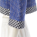 Chanel Cotton Wool CC Logo Pearl Button Cropped Terre Jacket Top Black Blue — view 7